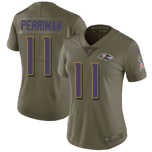 Nike Ravens #11 Breshad Perriman Olive Women's Stitched NFL Limited Salute to Service Jersey
